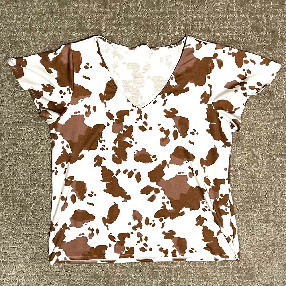 Cowprint V-neck Blouse